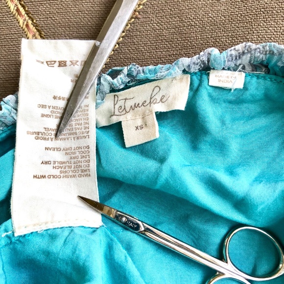 Anthropologie Top Puff Sleeves Aqua Pattern Let Me Be (XS) - Picture 6 of 8